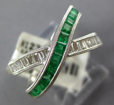 1.44CT DIAMOND & AAA EMERALD 14KT WHITE GOLD 3D BAGUETTE X CRISS CROSS FUN RING