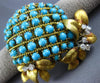 ANTIQUE EXTRA LARGE 18.4CT DIAMOND AAA TURQUOISE 14KT 2 TONE GOLD BROOCH PENDANT