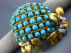 ANTIQUE EXTRA LARGE 18.4CT DIAMOND AAA TURQUOISE 14KT 2 TONE GOLD BROOCH PENDANT
