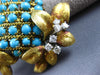 ANTIQUE EXTRA LARGE 18.4CT DIAMOND AAA TURQUOISE 14KT 2 TONE GOLD BROOCH PENDANT