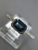 .85CT DIAMOND & AAA BLUE TOPAZ 14K WHITE GOLD EMERALD CUT & ROUND BEZEL FUN RING