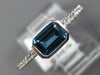 .85CT DIAMOND & AAA BLUE TOPAZ 14K WHITE GOLD EMERALD CUT & ROUND BEZEL FUN RING