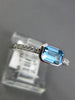 .85CT DIAMOND & AAA BLUE TOPAZ 14K WHITE GOLD EMERALD CUT & ROUND BEZEL FUN RING
