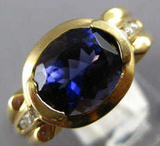 2.12CT DIAMOND & AAA IOLITE 14KT YELLOW GOLD 3D OVAL SEMI BEZEL ENGAGEMENT RING
