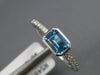 .85CT DIAMOND & AAA BLUE TOPAZ 14K WHITE GOLD EMERALD CUT & ROUND BEZEL FUN RING