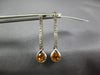 ESTATE .85CT DIAMOND & AAA CITRINE 14K WHITE GOLD TEAR DROP BAR HANGING EARRINGS