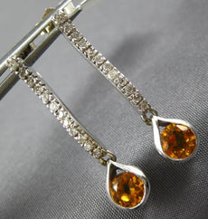 ESTATE .85CT DIAMOND & AAA CITRINE 14K WHITE GOLD TEAR DROP BAR HANGING EARRINGS