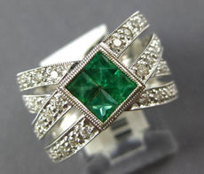 1.37CT DIAMOND & AAA EMERALD 14K WHITE GOLD PRINCESS CRISS CROSS FRIENDSHIP RING
