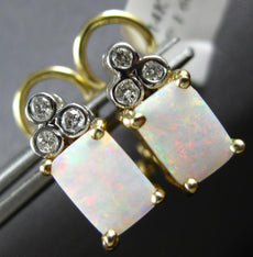 ESTATE 1.72CT DIAMOND & AAA OPAL 14KT 2 TONE GOLD SQUARE FLOWER CLIP ON EARRINGS