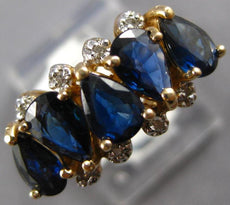 2.6CT DIAMOND & AAA SAPPHIRE 14K YELLOW GOLD 5 STONE PEAR SHAPE CRISS CROSS RING