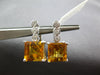 LARGE 5.75CT DIAMOND & AAA CITRINE 14KT WHITE GOLD SQUARE BEZEL HANGING EARRINGS