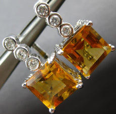 LARGE 5.75CT DIAMOND & AAA CITRINE 14KT WHITE GOLD SQUARE BEZEL HANGING EARRINGS