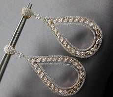 LARGE 5.28CT DIAMOND & AAA WHITE QUARTZ 14KT YELLOW & ROSE GOLD HANGING EARRINGS