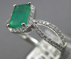 1.08CT DIAMOND & AAA EMERALD 14K WHITE GOLD EMERALD CUT DIAGONAL FRIENDSHIP RING