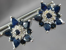 LARGE 3.25CT DIAMOND & AAA SAPPHIRE 14K WHITE GOLD 3D LEVERBACK HANGING EARRINGS