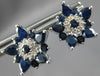 LARGE 3.25CT DIAMOND & AAA SAPPHIRE 14K WHITE GOLD 3D LEVERBACK HANGING EARRINGS