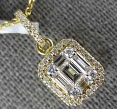 .49CT DIAMOND 18KT YELLOW GOLD 3D ROUND & BAGUETTE CLUSTER SQUARE HALO PENDANT