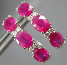 2.14CT DIAMOND & AAA RUBY 18K7 WHITE GOLD OVAL & ROUND 3 STONE HANGING EARRINGS