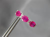 2.14CT DIAMOND & AAA RUBY 18K7 WHITE GOLD OVAL & ROUND 3 STONE HANGING EARRINGS