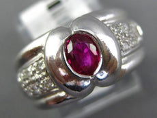 .60CT DIAMOND & AAA RUBY 18KT WHITE GOLD OVAL & ROUND BEZEL FRIENDSHIP LOVE RING