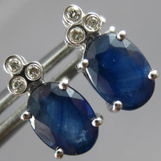 2.20CT DIAMOND & AAA SAPPHIRE 14KT WHITE GOLD OVAL & ROUND FLOWER STUD EARRINGS