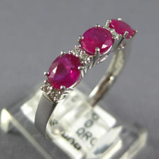 1.18CT DIAMOND & AAA RUBY 18K WHITE GOLD 3D OVAL & ROUND 3 STONE ANNIVERSARY ING