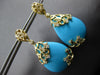 LARGE .59CT DIAMOND & AAA TURQUOISE 14KT YELLOW GOLD TEAR DROP HANGING EARRINGS