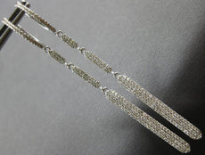 ESTATE .83CT DIAMOND 14KT WHITE GOLD 3D PAVE BAR JOURNEY HUGGIE HANGING EARRINGS