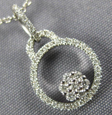 ESTATE .17CT DIAMOND 18KT WHITE GOLD 3D CIRCLE OF LIFE FLOWER FLOATING PENDANT