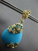 LARGE .59CT DIAMOND & AAA TURQUOISE 14KT YELLOW GOLD TEAR DROP HANGING EARRINGS