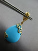 LARGE .59CT DIAMOND & AAA TURQUOISE 14KT YELLOW GOLD TEAR DROP HANGING EARRINGS