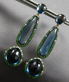 LARGE 27.35CT DIAMOND & BLUE TOPAZ & TSAVORITE 14KT ROSE GOLD HANGING EARRINGS