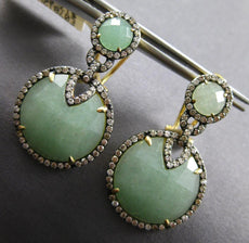 .97CT DIAMOND & AAA GREEN AGATE 14KT YELLOW GOLD 3D CLIP ON HANGING EARRINGS