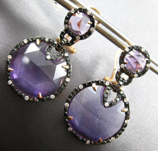 19.08CT WHITE & BLACK DIAMOND & AAA AMETHYST 14KT ROSE GOLD 3D HANGING EARRINGS