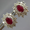 LARGE 2.13CT DIAMOND & AAA RUBY 14K WHITE GOLD OVAL & ROUND FLOWER STUD EARRINGS