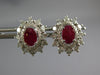 LARGE 2.13CT DIAMOND & AAA RUBY 14K WHITE GOLD OVAL & ROUND FLOWER STUD EARRINGS