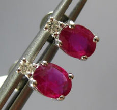 ESTATE .80CT DIAMOND & AAA RUBY 14KT WHITE GOLD 3D OVAL & ROUND STUD EARRINGS