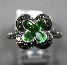 2.51CT BLACK DIAMOND & AAA TSAVORITE 14KT WHITE GOLD 4 LEAF CLOVER FLOWER RING