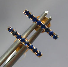ESTATE .17CT AAA SAPPHIRE 14KT ROSE GOLD 3D CLASSIC ROUND BAR STUD EARRINGS