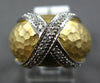 LARGE .16CT DIAMOND 14KT 2 TONE GOLD 3D CRISS CROSS X NUGGET MATTE & SHINY RING