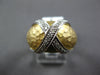 LARGE .16CT DIAMOND 14KT 2 TONE GOLD 3D CRISS CROSS X NUGGET MATTE & SHINY RING