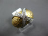 LARGE .16CT DIAMOND 14KT 2 TONE GOLD 3D CRISS CROSS X NUGGET MATTE & SHINY RING