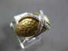 LARGE .16CT DIAMOND 14KT 2 TONE GOLD 3D CRISS CROSS X NUGGET MATTE & SHINY RING
