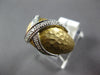 LARGE .16CT DIAMOND 14KT 2 TONE GOLD 3D CRISS CROSS X NUGGET MATTE & SHINY RING