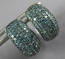 WIDE 1.0CT BLUE DIAMOND 14KT WHITE GOLD MULTI ROW HUGGIE HANGING EARRINGS #27009