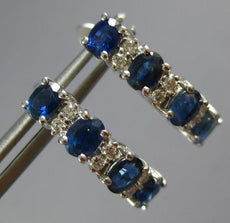 2.27CT DIAMOND AAA SAPPHIRE 14K WHITE GOLD OVAL & ROUND 4 STONE HANGING EARRINGS