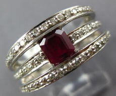 WIDE 1.94CT DIAMOND & AAA RUBY 18KT WHITE GOLD EMERALD CUT FRIENDSHIP LOVE RING