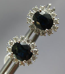 1.74CT DIAMOND & AAA SAPPHIRE 14K WHITE GOLD OVAL & ROUND FLOWER STUD EARRINGS