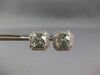 LARGE 4.22CT DIAMOND & AAA GREEN AMETHYST 14KT WHITE GOLD CUSHION STUD EARRINGS
