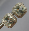 LARGE 4.22CT DIAMOND & AAA GREEN AMETHYST 14KT WHITE GOLD CUSHION STUD EARRINGS